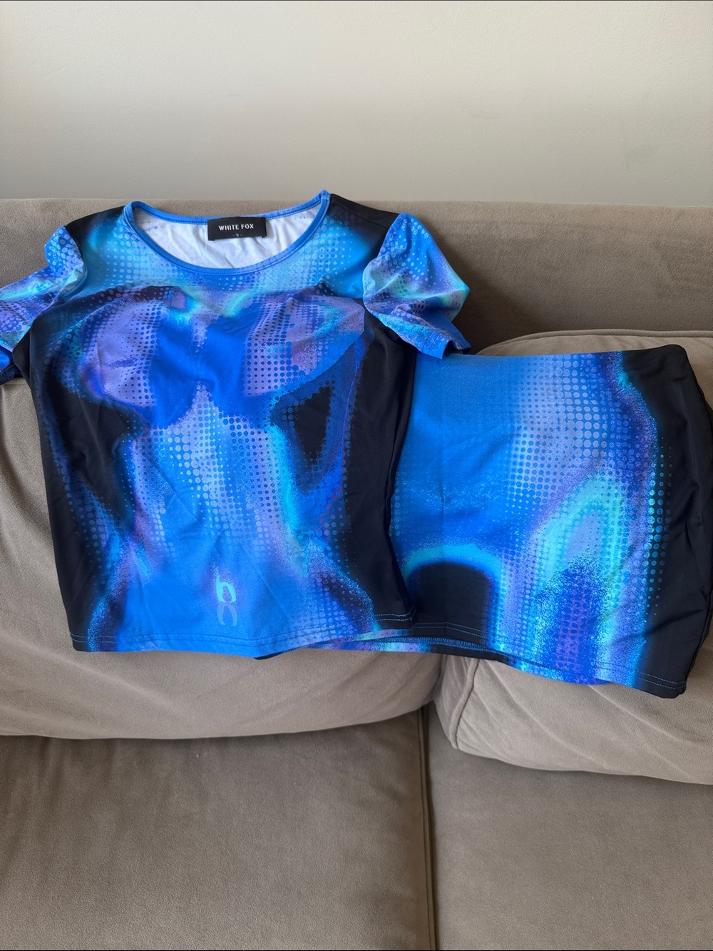 White Fox Boutique Blue & Black Short Sleeve And Skirt Set